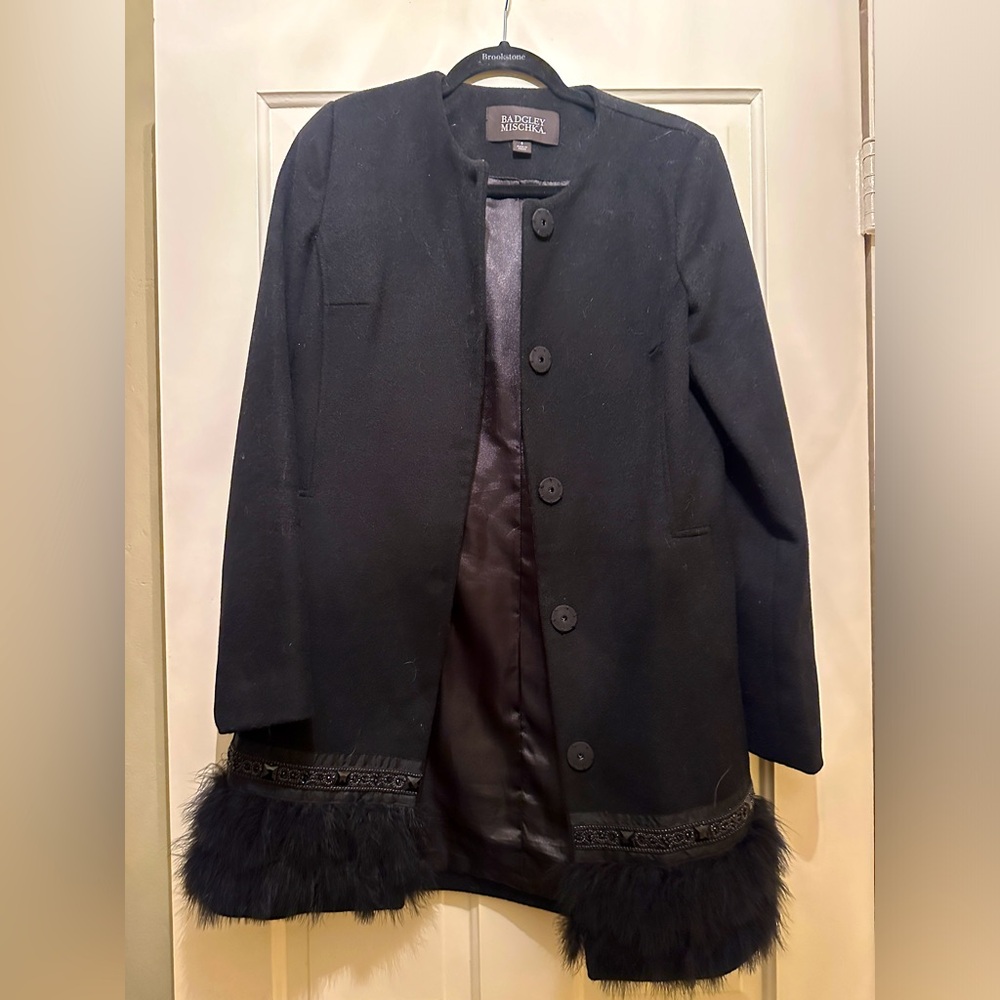 Badgley Mischa Coat (S) - detailed beading and ostrich feathers